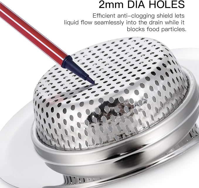 4 Pack Heavy Duty Stainless Steel Kitchen Sink Drain Strainer, Bathroom Hair Catcher Shower Drain Cover, Sink Tub Drain Stopper, Wash Basin Floor Drain, 2.1 to 4.5 Inch Diameter Rim