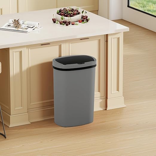 Automatic Motion Sensor Bathroom Trash Can with Lid, 13 Gallon Touchless Trash Bin, Smart Dog Proof Garbage Can, Touch Free Waste Basket for Toilet, Office, Bedroom,Gray