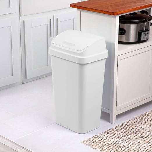 Sterilite 4-Pack Swing Top Wastebasket, Sleek Square Profile Trash Can, 13 Gallon, White - Modern Garbage Bin for Kitchen, Bathroom, Garage and Workspace, Fits 13 Gal Liners