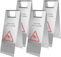 4 Pcs Stainless Steel Wet Floor Caution Sign, 24 Inch Portable Handle Bilingual Signaboard, Commercial Use Foldable Wet Floor Sign for Kitchen, Restaurant, Shop, Silver