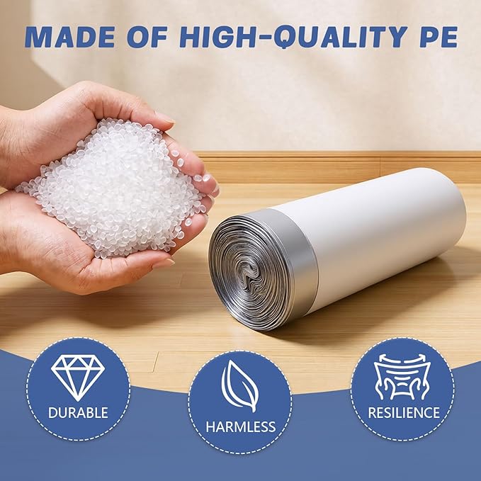 270 Count Heavy-Duty Trash Bags, Compatible with 6-7 Gallon Trash Can, Pre-Separated Drawstring Kitchen Garbage Bags, Ideal for Home & Office, 19.9 x 29.1 Inches, 6 Rolls, White