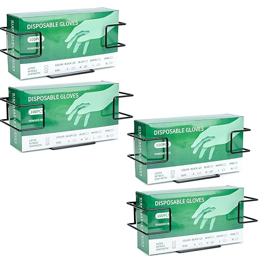 Glove Box Holder and Dispenser - Metal Rack for Rubber Latex Gloves Face Tissue, Black (4 Pack)
