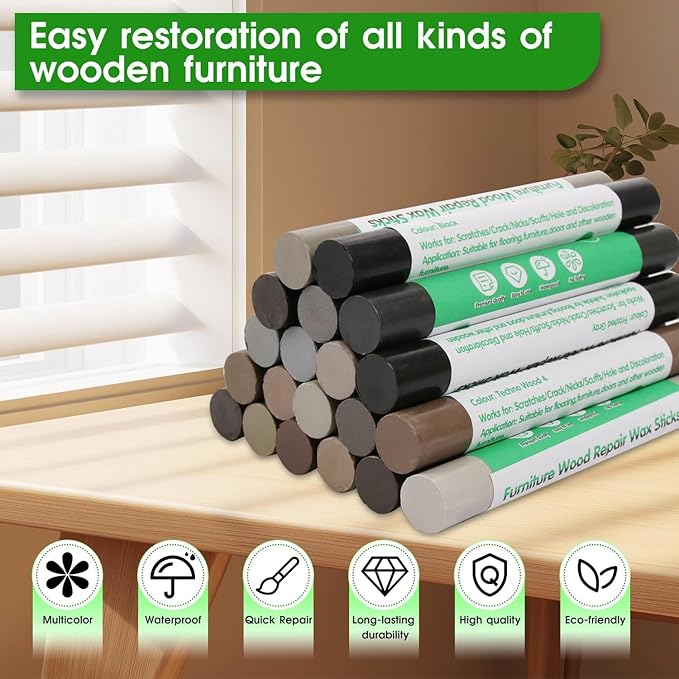 Furniture Markers Touch Up, 20 Colors Wood Filler Sticks, Wood Wax Crayons for Repairing Scratches, Scuffs, Cracks, Holes on Furniture, Floors, Cabinets, Tables, and Doors - Gray Series