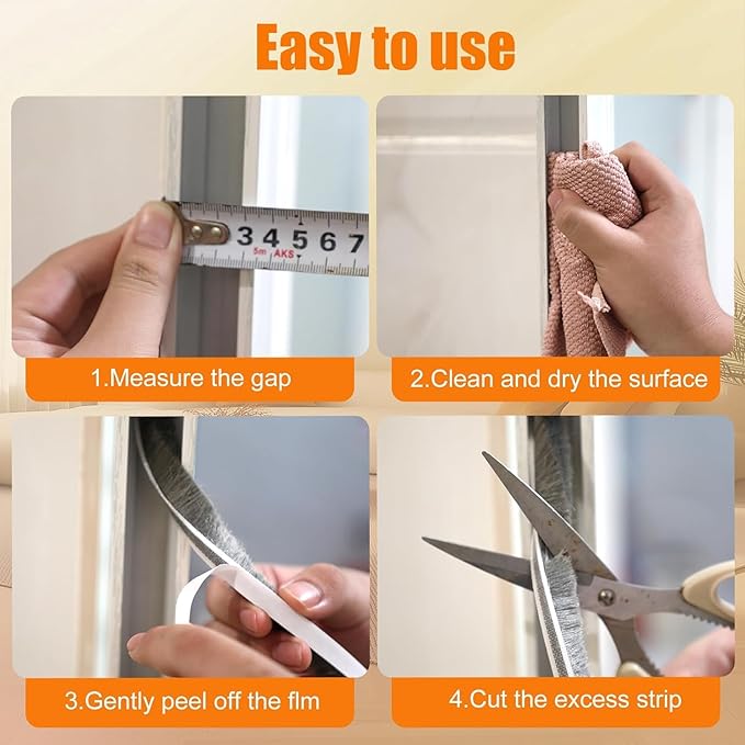16.5FT Brush Weather Stripping, Neat Pile Self Adhesive Seal Strip for Windows and Door, Weatherstrip for Soundproofing, Windproof, Dustproof, Stronger Stickiness, 0.35'' Wide x 0.35'' Thick, Grey