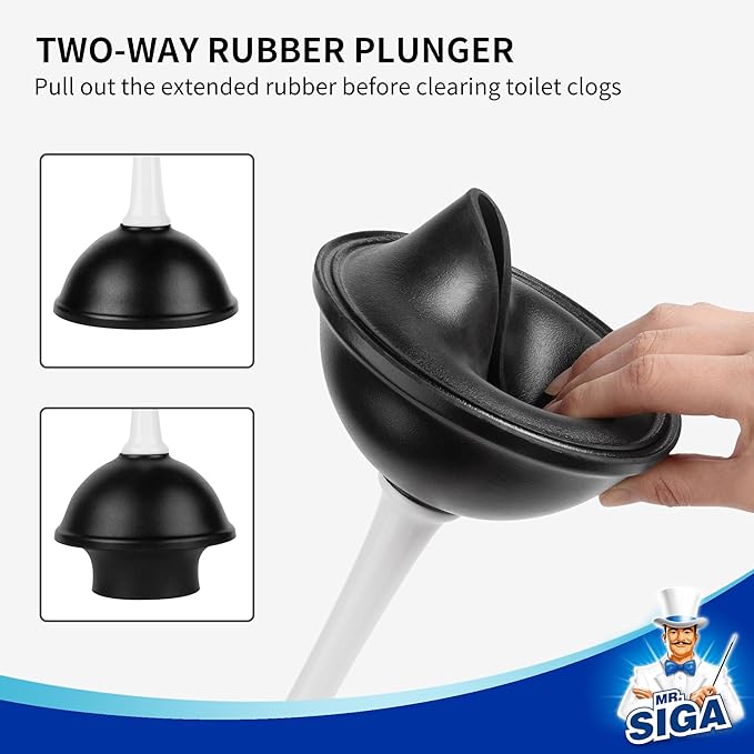 MR.SIGA Toilet Plunger and Bowl Brush Combo for Bathroom Cleaning, White, 2 Sets