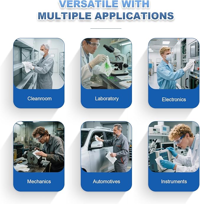 Cleanroom Wipes 6"x6" (300 Pcs, Cellulose/Polyester Blend, Grade A, 68GSM) Lint Free Wipes for Laboratory, Electronics, Pharmaceutical,Printing,Automotives and Semiconductor Industries