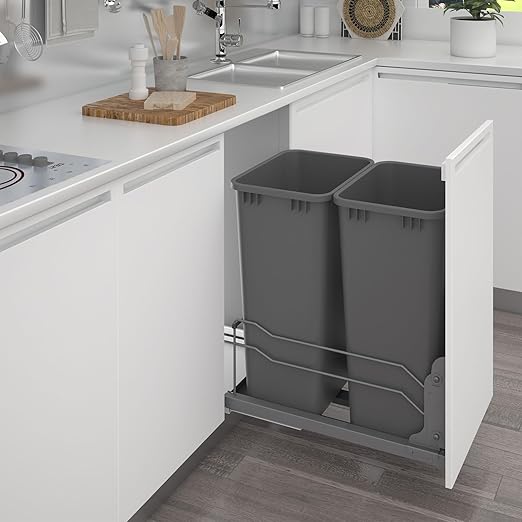 Rev-A-Shelf Pullout Dual Trash Cans for Full Height Kitchen Garbage Cabinet 50 Quart 12.5 Gallon with Soft-Close Slides, Orion Gray, 53WC-2150SCDM-213