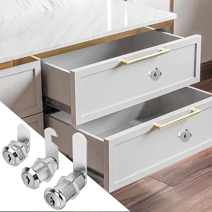 Cabinet Lock with Keys, 1-1/2" Long Cam Locks keyed Alike, Cam Lock Set for Cabinets Thick Drawers RV Storage Locks Tool Box with Keys, Zinc Alloy (2 Packs, 1-1/2 Inch)