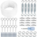 Turnbuckles for Cables Wire, 1/8" X 100Ft White PVC Coated Wire Rope Kit, Multi-use Steel Cable for Grape Vines/Clothes Line Outdoors for T Post/String Light Hanging/Garden Wire