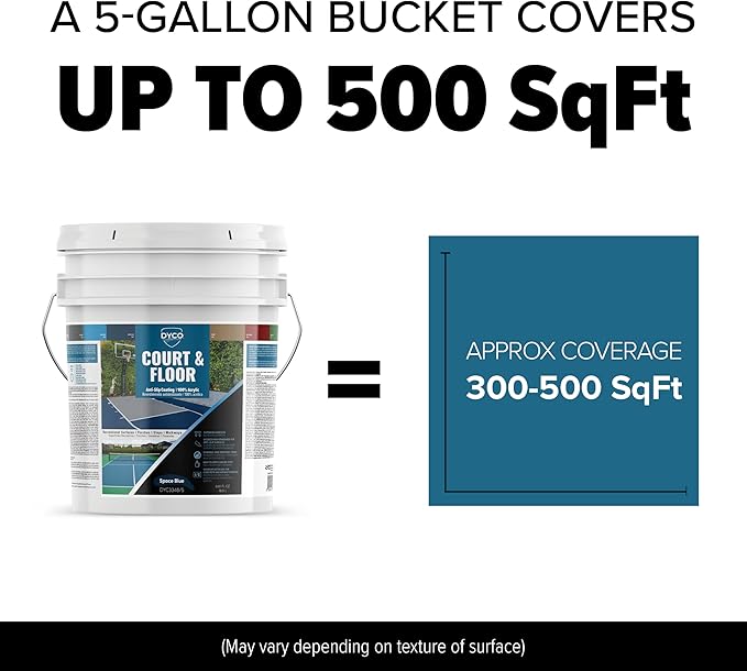 DYCO Court & Floor Anti-Slip Coating - Slip-Resistant Pavement, Cement & Concrete Paint for Pickleball, Tennis & Basketball Courts, Exceeds ADA Standards for Safety Areas (Space Blue, 5 Gallons)