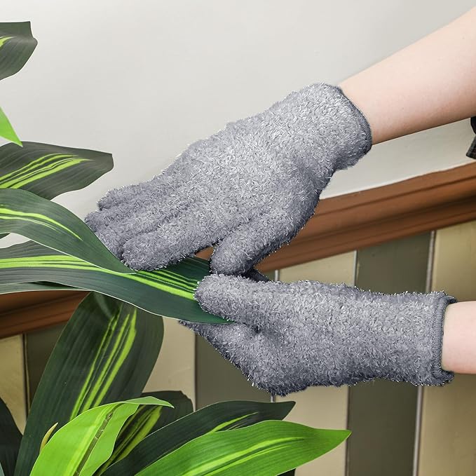 Patelai 3 Pairs Microfiber Plant Dusting Gloves Leaf Cleaning Gloves for Indoor Plants, Blinds, Furniture, House(Large,Dark Blue, Gray, Khaki)