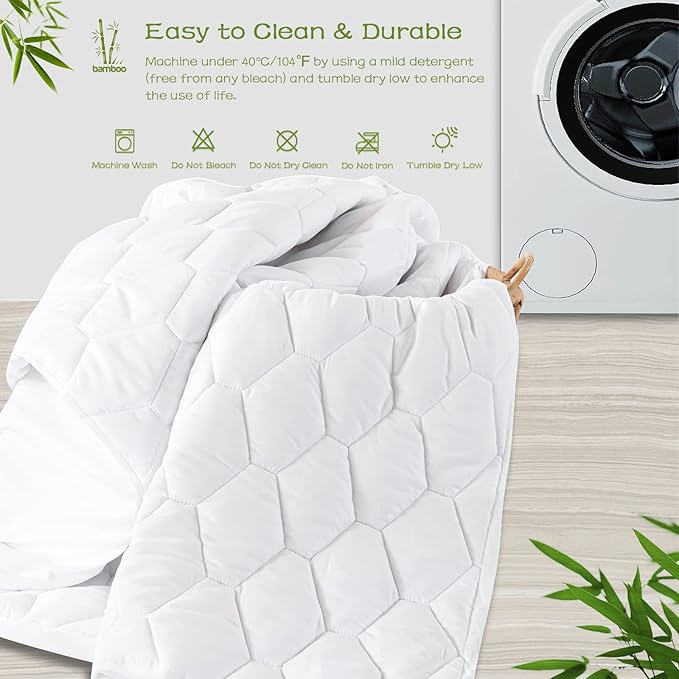 GRT Queen Mattress Protector Waterproof, Rayon from Bamboo, Cooling Quilted Fitted Mattress Pad, Noiseless Waterproof Mattress Cover, fits up to 21" Deep, Dust Proof White