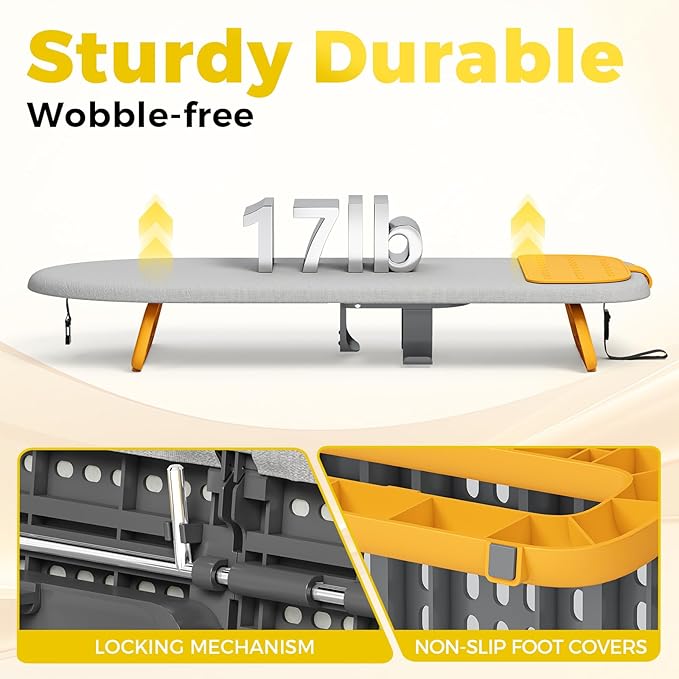 KINGBOARD Tabletop Ironing Board, Small Ironing Board with Iron Holder, Foldable Mini Iron Board, Easy Storage for Travel & Dorm, 12x32 Grey