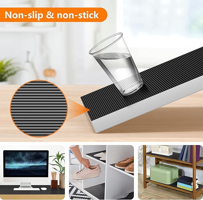 Shelf Liners for Kitchen Cabinets Non Adhesive Drawer Liner EVA Material Cupboard Mat Refrigerator Mats Washable Fridge Liner for Cabinet, Storage and Desks 23.6 x 393.7 Inches Black