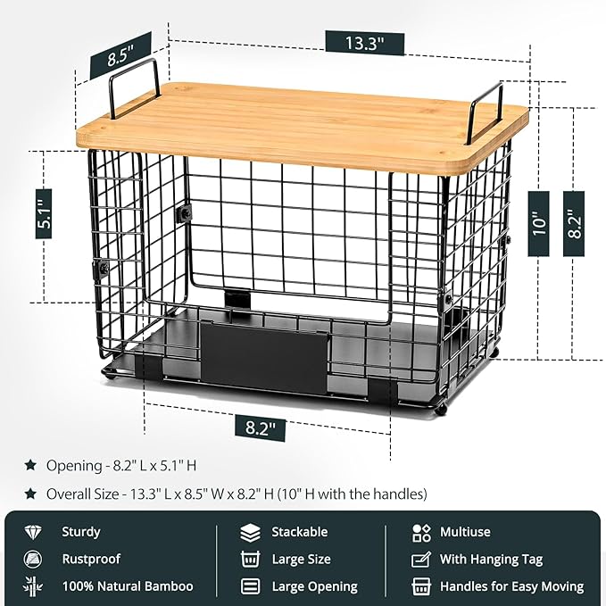 Upgrade Larger, Fit 13/30/33+ Gallon Trashbag Perfectly - 1 SET Stackable Trash Bag Holder with Tags & Bamboo Top, Garbage Bag Dispenser Stand, Kitchen Pantry Under Sink Laundry Room Organizer Basket