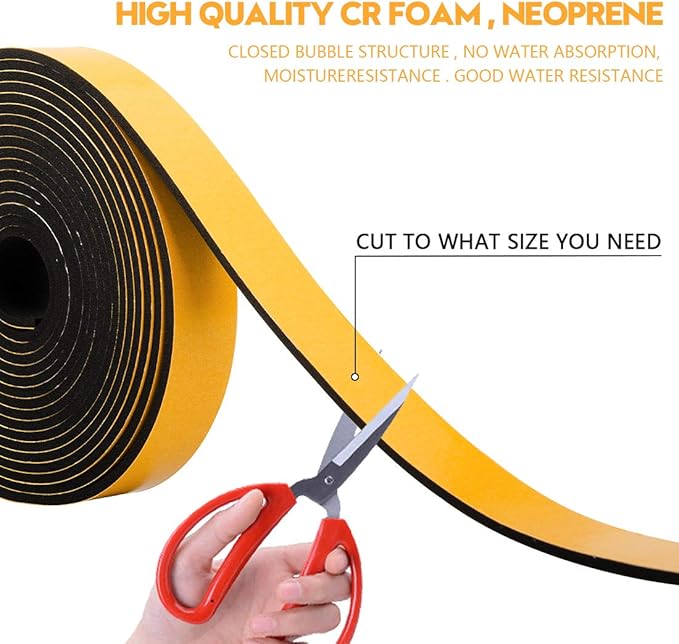 Neoprene Foam Weather Stripping, 2 Inch Wide X 3/8 Inch Thick, Door Jamb Seal Strip with Adhesive Backing for Doors & Windows, Total 6.5 Feet Long