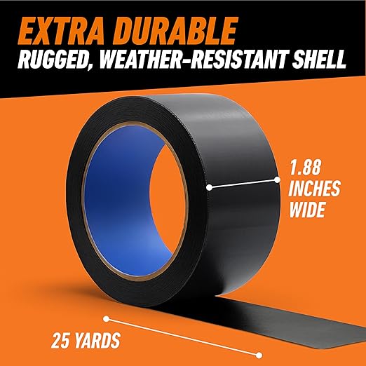 Gorilla All Weather Duct Tape, Black, 1.88" x 25 yd (Pack of 1) - UV and Temperature Resistant Waterproof Tape for Outdoor Repairs