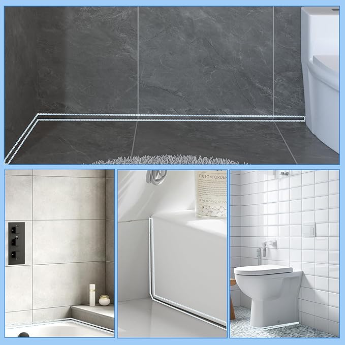 Caulk Sealing Strip for Tiles Bathtub Bathroom Toilet Kitchen,Wall,Corner, Gap Filling Self Adhesive Tape, 0.2in x 6.56FT x 19Strips(125FT Total) Seal Strips for Small Gaps (White)