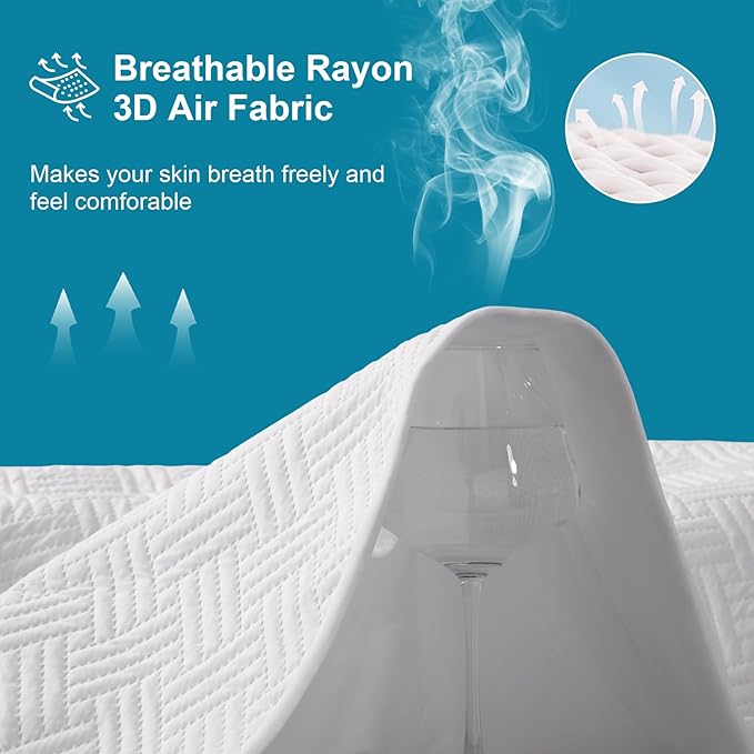 Waterproof Mattress Protector Queen Size - Breathable, Noiseless, Ultra-Soft Bed Cover, Mattress Pad Cover with Deep Stretchable Pockets 8"-21" (White)