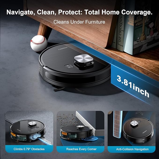 MAMNV Robot Vacuum and Mop, 11500 Pa Suction, 3-in-1 Robotic Vacuum with Smart LiDAR Navigation, 70 Day Self-Emptying,160 Min Runtime,App/Alexa/Voice Control, Ideal for Pet Hair, Carpet & Hard Floor