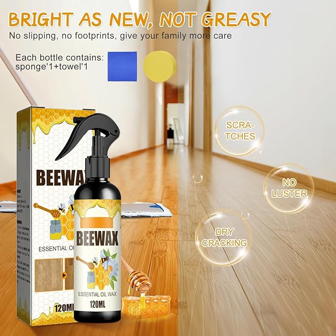 Natural Beeswax Spray Furniture Polish, Wood Cleaner, Wood Floor Polish - Beeswax Polish Spray Used to care for living rooms,kitchens,wood furniture floors (2PCS)