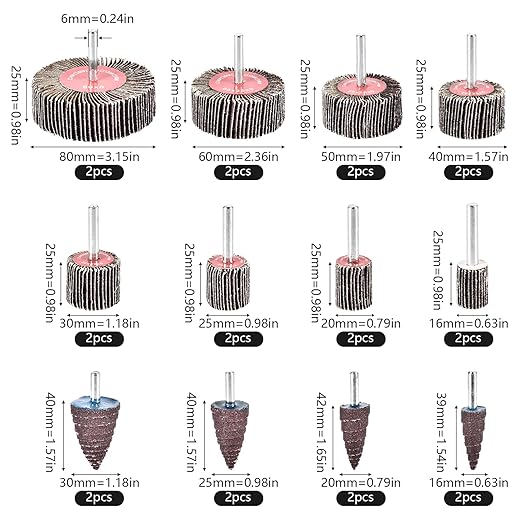 24Pcs Abrasive Flap Wheel Sander Set 80 Grit Sanding Flap Wheels Abrasive Flap Wheel Set 1/4" Shank Sanding Paper Polishing Wheel Die Grinder Flap Wheel for Grinding, Polishing, Deburring