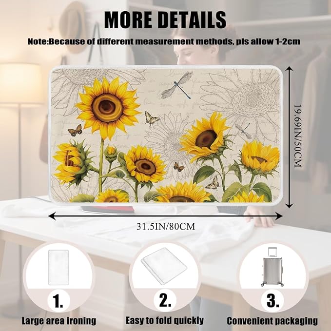 Sunflower Ironing Mat Pad for Table Portable Travel Iron Blanket Vintage Ironing Board Covers Tribal Pressing Mat Heat Press Pads 32x16 Inches,Yellow
