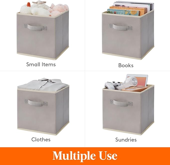 Lifewit 12 Packs Storage Cubes, 11 Inch Cube Storage Bins, Foldable Decorative Fabric Storage Baskets for Organizing Home Organizers with Handles for Shelves, Closet, Light Gray