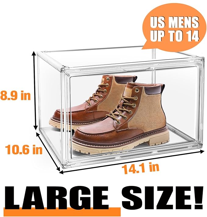 Acrylic Shoe Boxes Sneaker Storage for Sneakerheads Size 13 Clear Plastic Stackable Boot Shoe Collectibles Display Case
