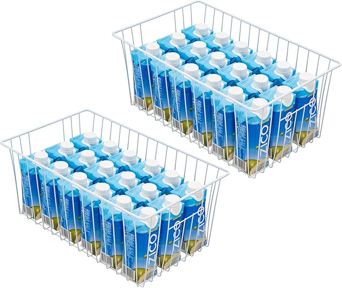 16inch Freezer Storage Organizer Baskets, Household Wire Refrigerator Bins with Built-in Handles for Cabinet, Pantry, Closet, Bedroom