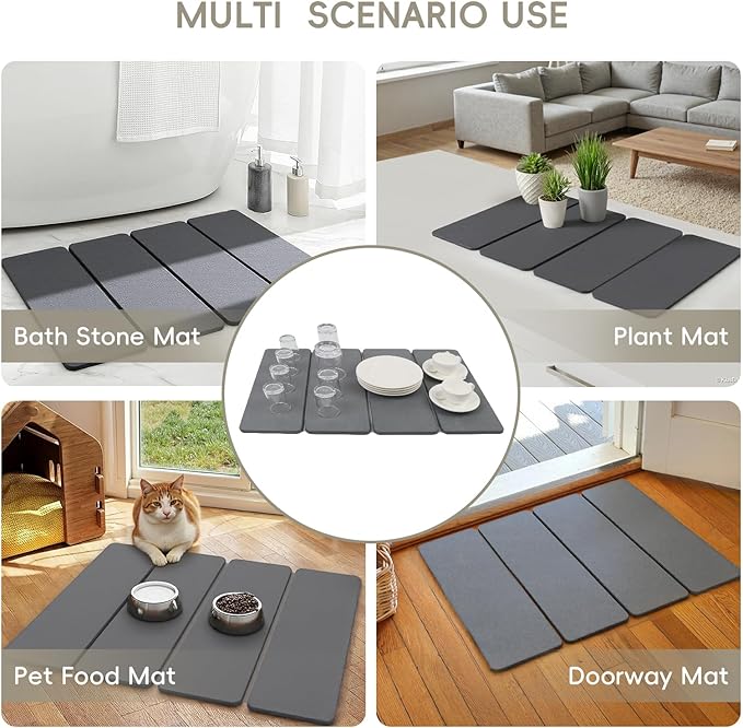 Small Stone Dish Drying Mat for Kitchen Counter, HQAUT 16"×12" Collapsible Quick Drying Dish Mats, Super Absorbent Diatomaceous Earth, Non-Slip Sink Mat for Countertop Dishes, Easy to Clean
