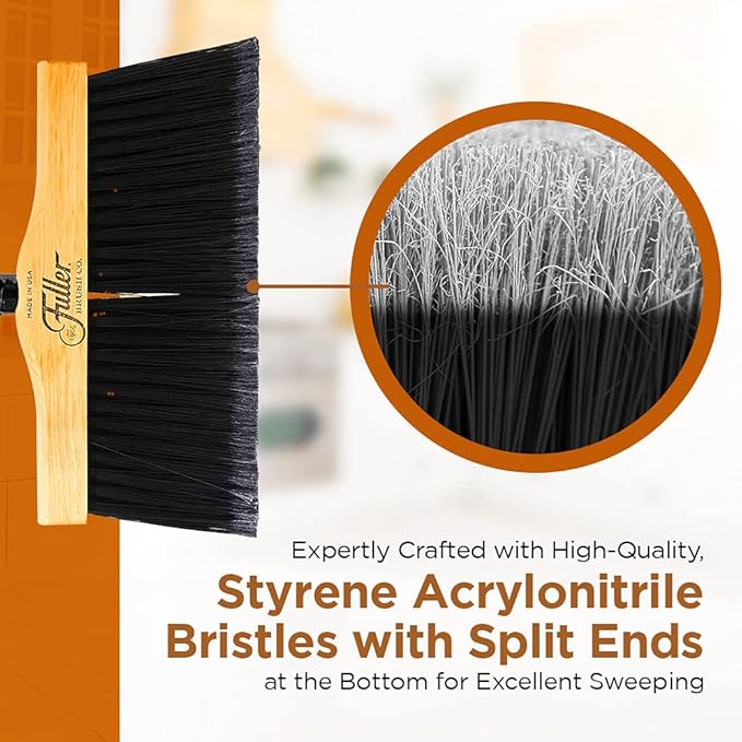 12” Upright Broom with 2 Piece Black Steel Threaded Handle