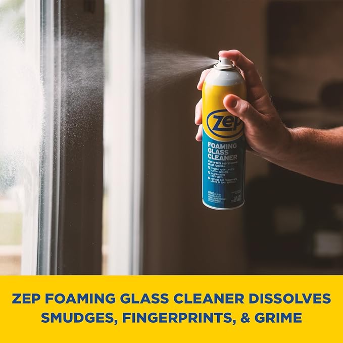 Zep Foaming Glass and Plexiglass Cleaner - 19 oz (Case of 4) ZUFGC19 - Foaming Formula Clings to Vertical Surfaces. Trusted by Pros