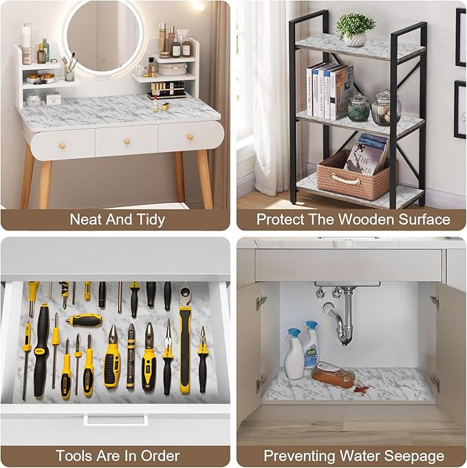 OcePor Non-Adhesive Drawer and Shelf Liner 24IN x 30FT，Non Slip Cabinet and Cupboard Liner, Kitchen Cabinet Liners for Shelves, Waterproof Drawer Shelf Liners for Cabinets/Bathroom Cupboard, Marble