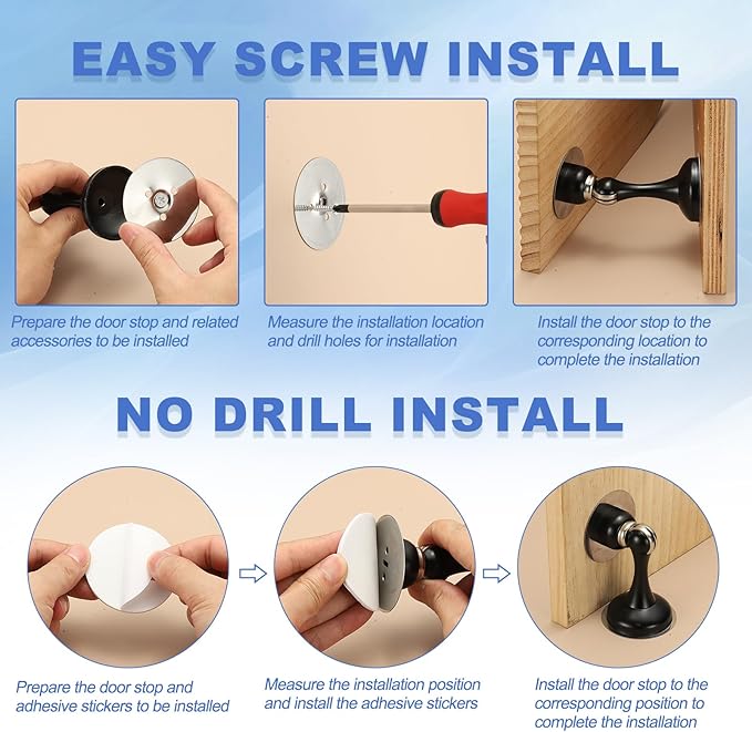 uxcell Magnetic Door Stopper, Stainless Steel Heavy Duty Door Holder, No Drilling Doors Knob Wall Protector with Self-AdhesiveTapes and Screws for Home Office Wall Floor Mounting, Bronze