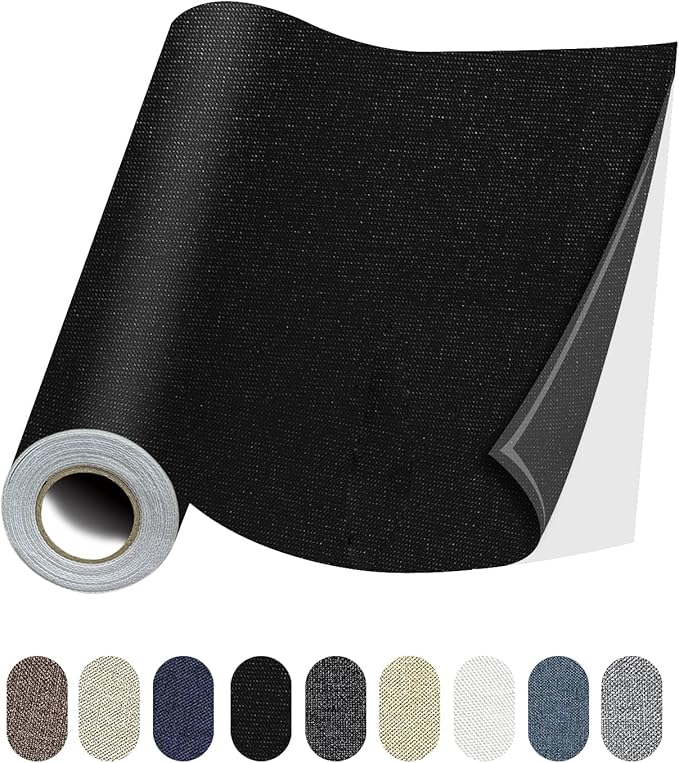 Fabric Repair Patches, 17X158 Inch Linen Repair Tape Self-Adhesive Fabric Patches Durable, DIY Large Linen Tape for Sofa, Couches, Furniture, Chair, Clothing （17X158 Inch, Black）