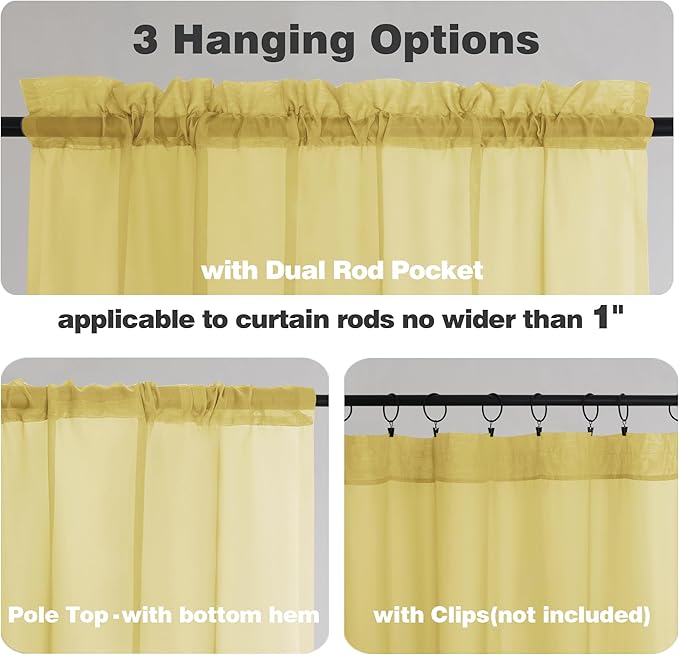 Chyhomenyc Yellow Sheer Curtains 72 Inch Length 2 Panels, Light Filtering Soft Airy Rod Pocket Voile Window Curtain Drapes for French Door Bedroom Living Room, Each 42Wx72L Inches