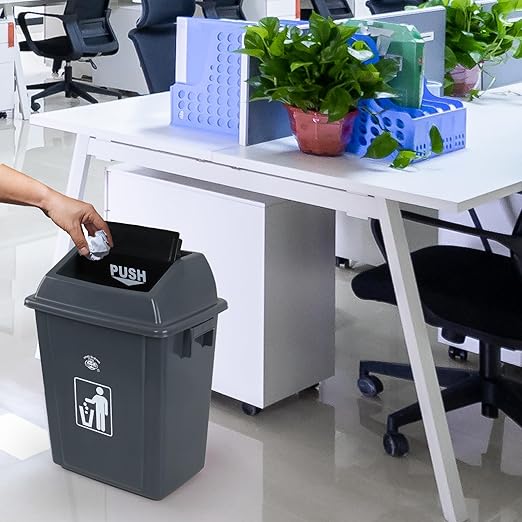 Morcte 6 Gallon Small Kitchen Trash Can with Swing Top, 4 Pack Plastic Waste Basket with Swing Lid, Gray
