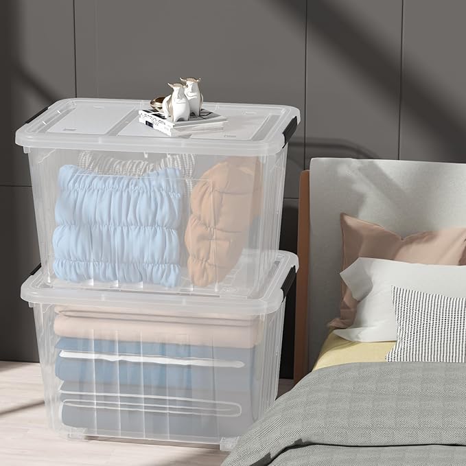 70 Quart Large Clear Storage Bins, Plastic Storage Box with Lids and Wheels, 4 Packs