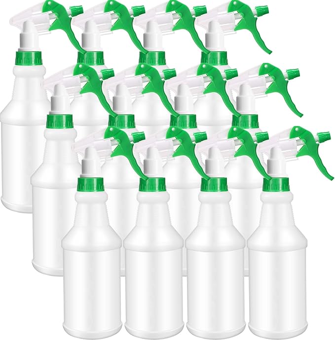 Eccliy 12 Pcs 16 Oz Plastic Spray Bottle, Adjustable Empty Reusable Sprayer for Cleaning, Planting, Water, Bathroom and Kitchen, BBQ, Commercial and Residential(Green,Original)