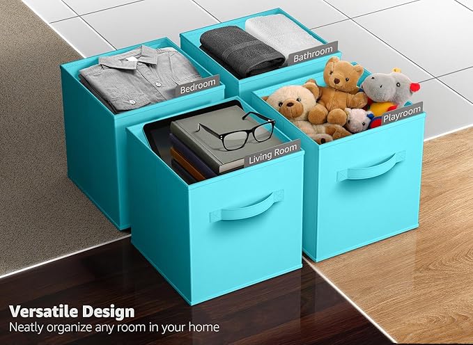 Sorbus 13 Inch Storage Bins - Sturdy Collapsible Fabric Storage Cubes with Handle - 8 Foldable Baskets for Organizing Clothes, Toys, Books - Storage Baskets for Shelves, Closets