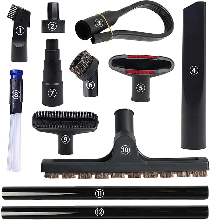12 Pcs Universal Vacuum Attachments for Shop Vac Accessories, 1 1/4" to 2 1/2" Vacuum Cleaning Tools Kit, Dirt Remover for Home Air Vents Corner Pets Drawer Car Dusty Vacuum Brush Attachment