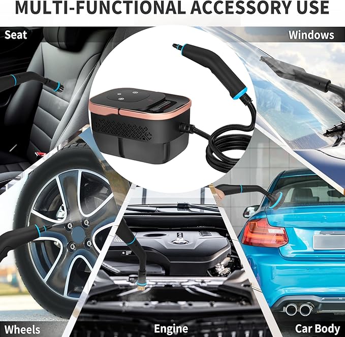 2500W Portable Handheld Steam Cleaner, High Temperature Pressurized Steam Cleaning Large Capacity 10s Fast Heating Steamer for Car Detailing, Furniture, Couch, Bed Bugs, House, Windows (BLACK)