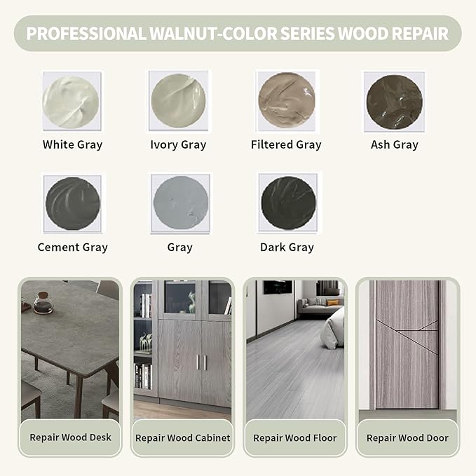 Wood Repair Kit, 13Pcs Wood Fillers, Furniture Repair Kit Scratch Cover for Wood Cracks, Stains, Discoloration for Furniture, Table, Door, Cabinet, Floor Wood Touch Up Wood Stain Paint, Gray