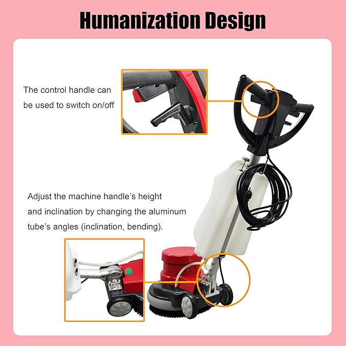 Floor Scrubber Buffer Heavy Duty Polisher Machine Polished Waxed Refurbished Tile Scrubber Cleaner Wood Marble Cement Pavement Epoxy Rubber Carpet Red Commercial Industrial Domestic