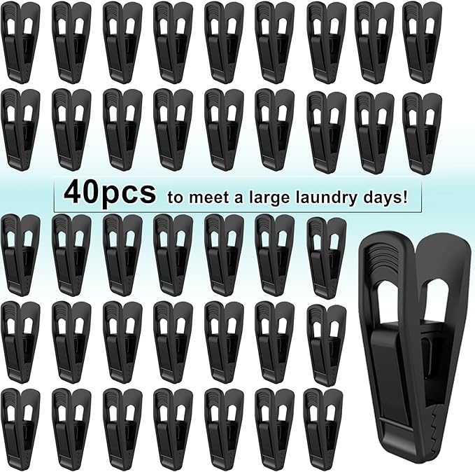 Hanger Clips Perfect for Velvet Hangers (Black, 40 PCS), Non-Slip Plastic Clips Pant Skirt Hanger Clips for Black Flocking Hangers