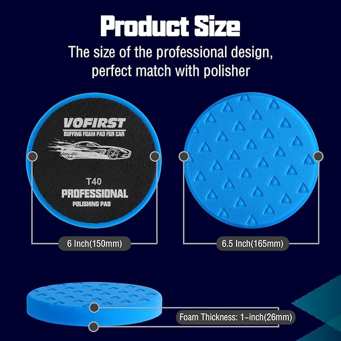 6 Inch Polishing Pad - 3Pcs Blue Polishing Pad - 6.5 Inch Face for 6 Inch 150mm Backing Plate - High-Density Buffing Sponge Pads for Car Buffer Polisher Compounding, Polishing & Waxing