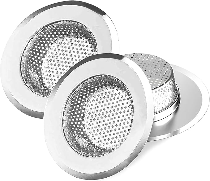 3pcs Heavy Duty Stainless Steel Slop Basket Filter Trap, 4.5" Top / 2.95" Mesh Metal Sink Strainer,Perfect for Kitchen Sink/Bathroom Bathtub Wash Basin Floor Drain Balcony Drain Hole,Utility