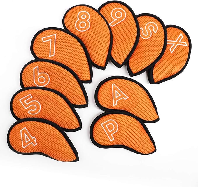 Montela Golf Iron Covers,Golf Iron Head Covers Mesh Golf Iron Covers Set 10pcs Golf Iron Headcovers,Golf Club Head Covers for Iron with Magic Tape Fit Most Brand 4-9 APSX