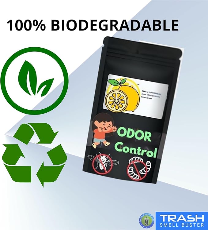 Trash Can Cover Odor Control with Elastic Band Lemon Scented Chemical Free 64 Gallon 2 Pack